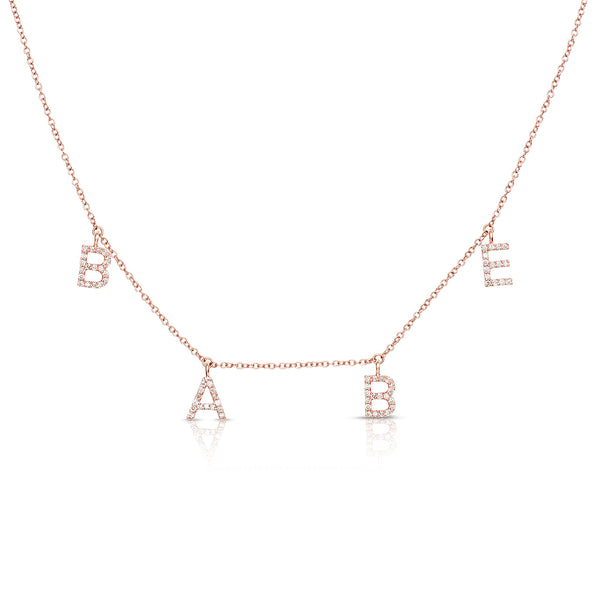 ABC Initial Diamond Necklace Rose Gold